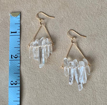 Load image into Gallery viewer, Clear Quartz Dangle Earrings: 14k Gold Filled Chain Chandelier Earrings