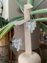 Load image into Gallery viewer, Clear Quartz Dangle Earrings: 14k Gold Filled Chain Chandelier Earrings