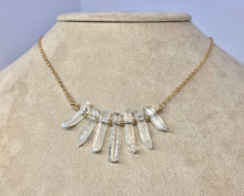 Load image into Gallery viewer, Bohemian Quartz Point Bib Necklace: 14k Gold Filled Crystal Fringe