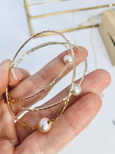 Load image into Gallery viewer, Floating Pearl Bangle Set: 14k Gold Filled Textured Bracelets