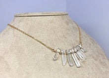 Load image into Gallery viewer, Bohemian Quartz Point Bib Necklace: 14k Gold Filled Crystal Fringe