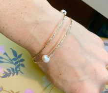 Load image into Gallery viewer, Floating Pearl Bangle Set: 14k Gold Filled Textured Bracelets