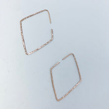 Load image into Gallery viewer, Rose Gold Filled Diamond Hoop Threader Earrings: Hammered Geometric Jewelry