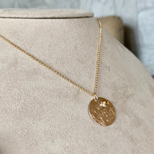 Load image into Gallery viewer, Hand Stamped Wildflower Necklace: 14k Gold Filled London Blue Topaz Pendant