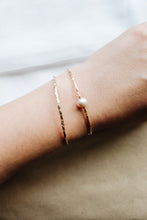 Load image into Gallery viewer, Floating Pearl Bangle Set: 14k Gold Filled Textured Bracelets