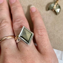 Load image into Gallery viewer, Handmade Pyrite Statement Ring: Sterling Silver Solitaire