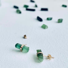 Load image into Gallery viewer, Raw Green Tourmaline Stud Earrings: 14k Gold Filled Birthstone Jewelry