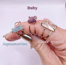 Load image into Gallery viewer, Raw Gemstone Stacking Ring: 14k Gold Filled, Ruby, Aquamarine
