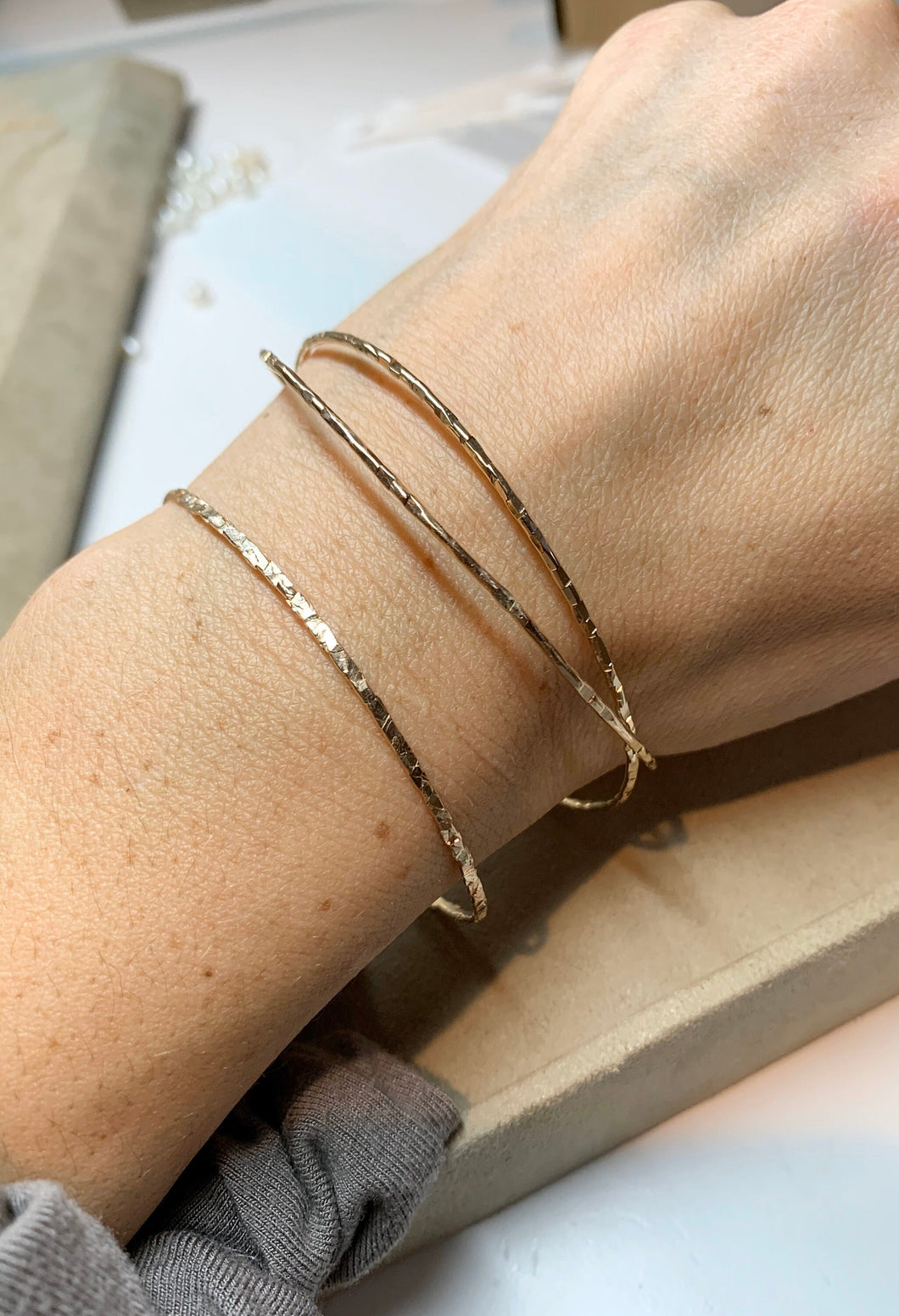 14k Gold Filled Textured Bangle Bracelet: Minimalist Stacking Jewelry