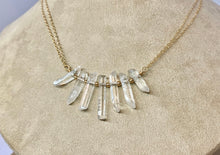 Load image into Gallery viewer, Bohemian Quartz Point Bib Necklace: 14k Gold Filled Crystal Fringe
