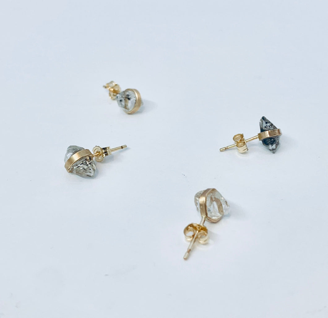Herkimer Diamond Stud Earrings: Raw Gemstone, 14k Gold Filled