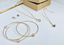 Load image into Gallery viewer, Floating Pearl Bangle Set: 14k Gold Filled Textured Bracelets
