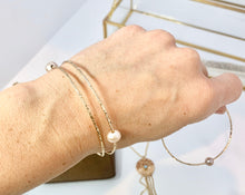 Load image into Gallery viewer, Floating Pearl Bangle Set: 14k Gold Filled Textured Bracelets
