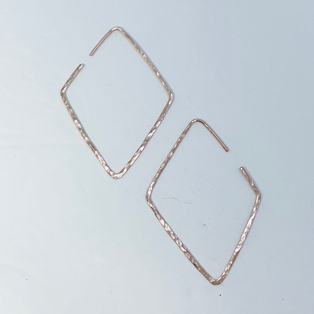 Rose Gold Filled Diamond Hoop Threader Earrings: Hammered Geometric Jewelry