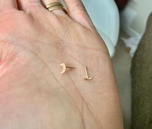 Load image into Gallery viewer, 14kt Gold Filled Crescent Moon Stud Earrings: Textured Minimalist Jewelry
