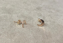 Load image into Gallery viewer, 14kt Gold Filled Crescent Moon Stud Earrings: Textured Minimalist Jewelry
