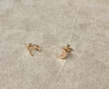 Load image into Gallery viewer, 14kt Gold Filled Crescent Moon Stud Earrings: Textured Minimalist Jewelry
