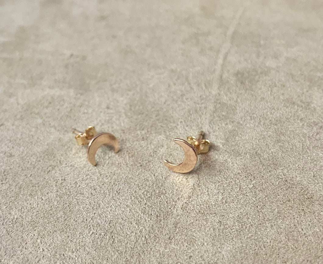 14kt Gold Filled Crescent Moon Stud Earrings: Textured Minimalist Jewelry