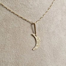 Load image into Gallery viewer, 14kt Gold Filled Crescent Moon Necklace: Hammered Celestial Pendant
