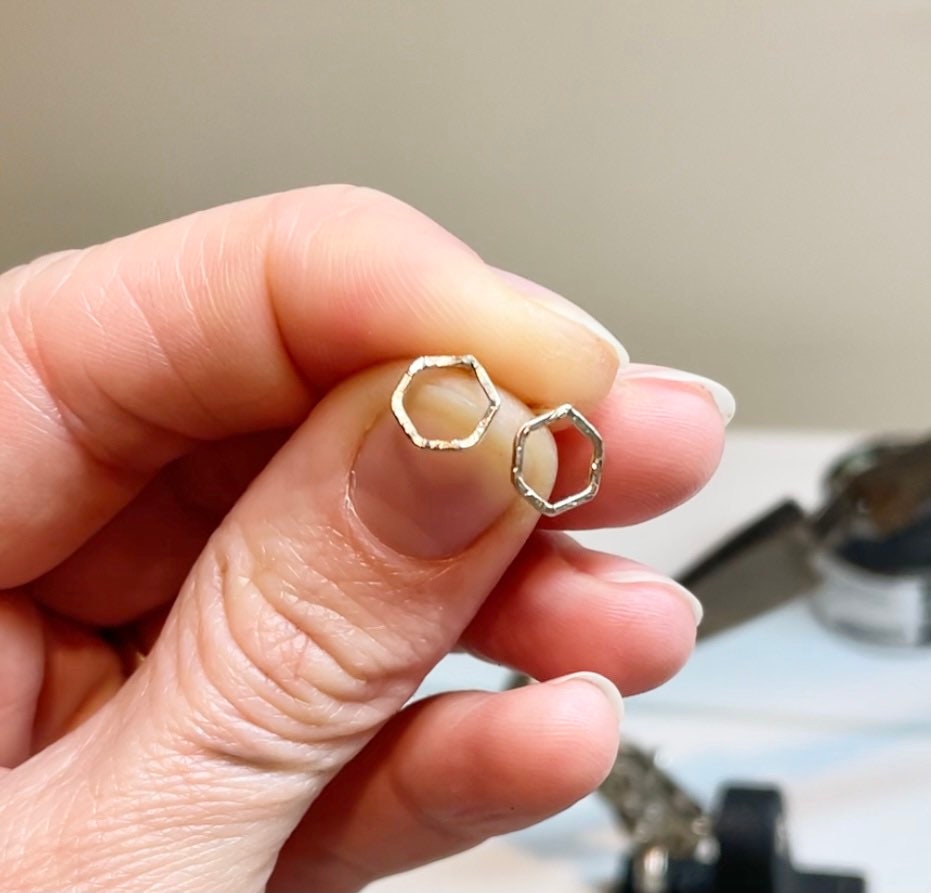 Textured Honeycomb 14kt Gold Filled Stud Earrings: Minimalist Hexagon