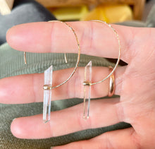 Load image into Gallery viewer, Raw Quartz Crystal Hoop Earrings: 14k Gold Filled Boho Jewelry
