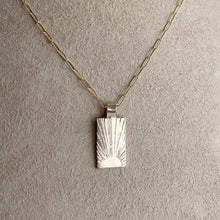Load image into Gallery viewer, Hand Stamped Sunrise Necklace: 14k Gold Filled Sun Ray Pendant
