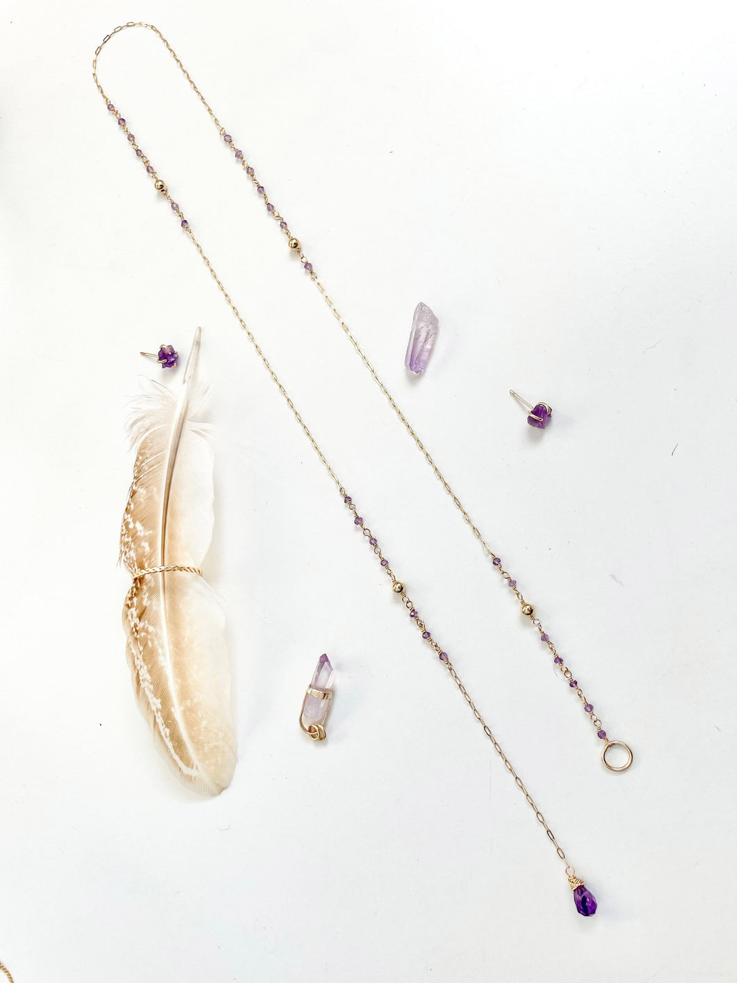 Amethyst Y Lariat Necklace: 14k Gold Filled Gemstone, February Birthstone