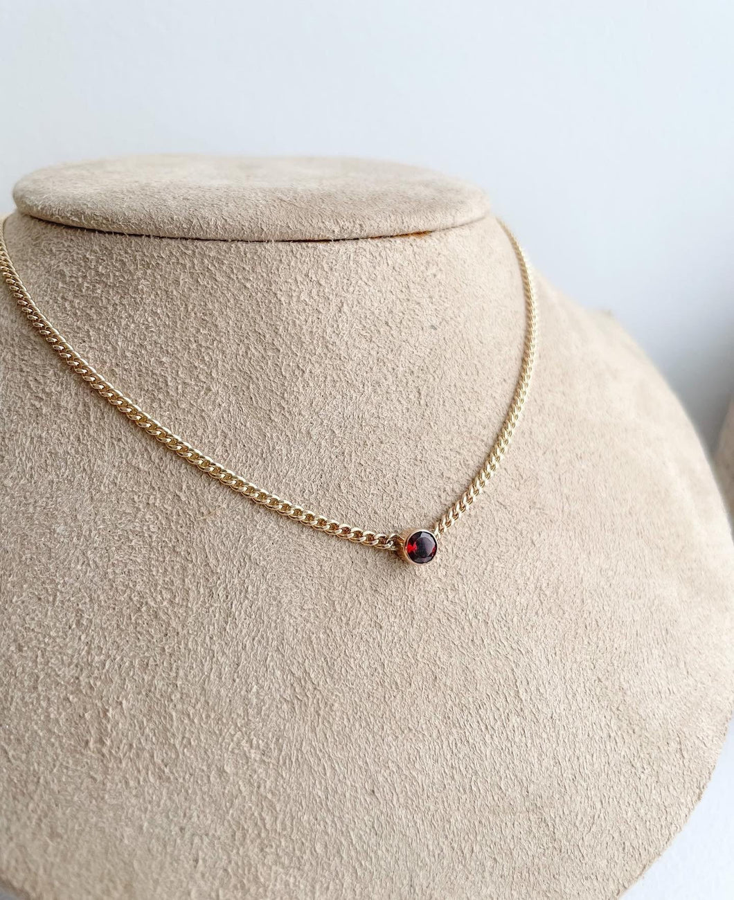 Garnet Solitaire Necklace: 14k Gold Filled Gemstone Choker