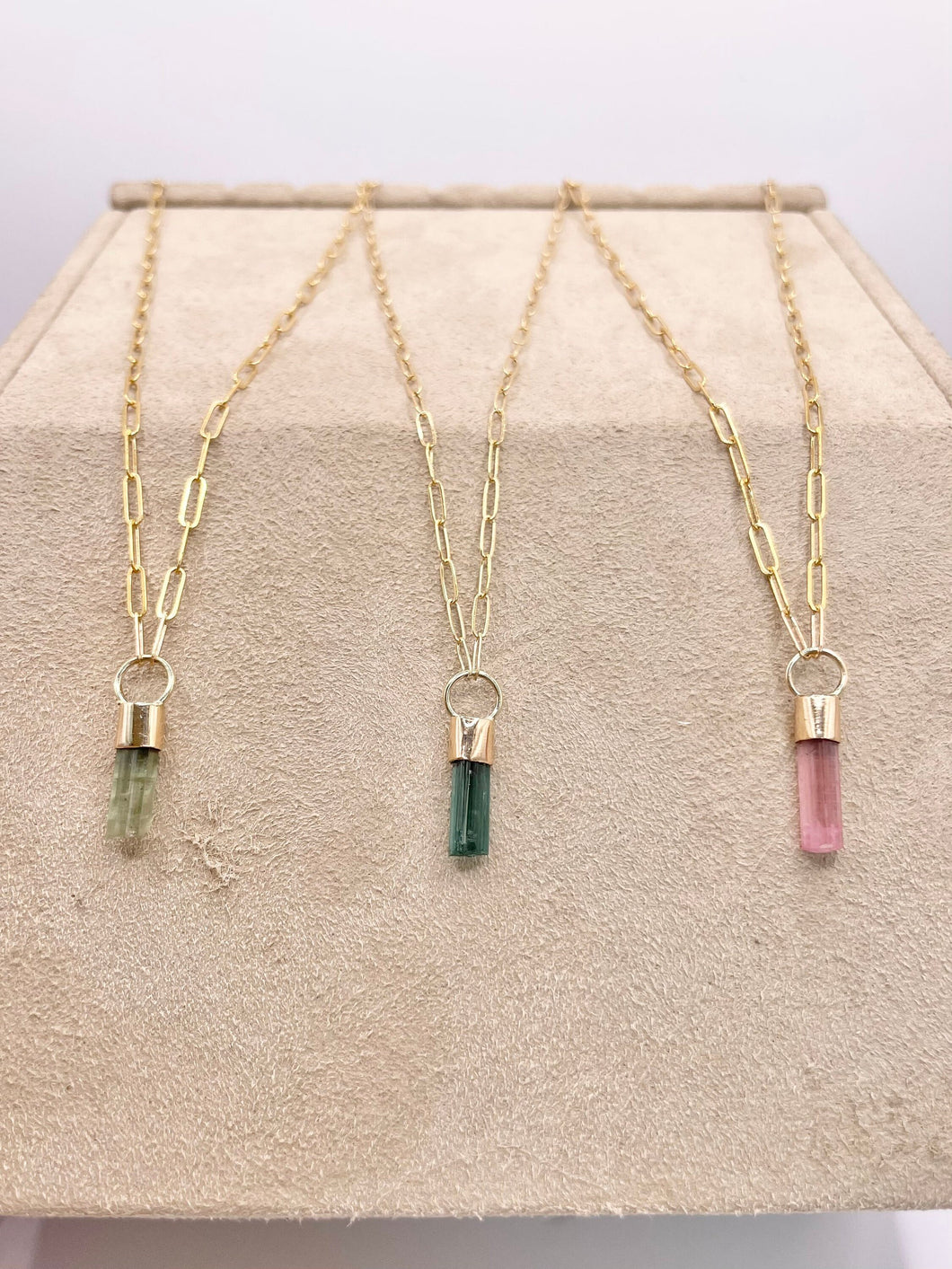 Raw Tourmaline Crystal Necklace: 14k Gold Filled Talisman Pendant