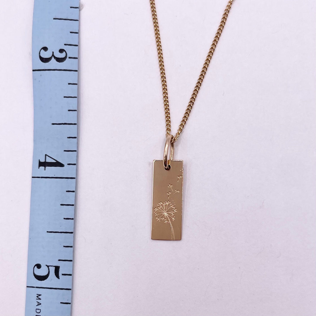 Hand Stamped Dandelion Necklace: 14k Gold Filled Wish Pendant