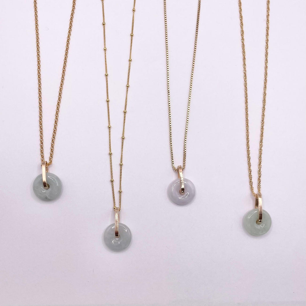 Burma Jade, donut necklace , jade pendant, minimalist jewelry, Lucky stone, lucky loop pendant, gold necklace, Myanmar Jade donut