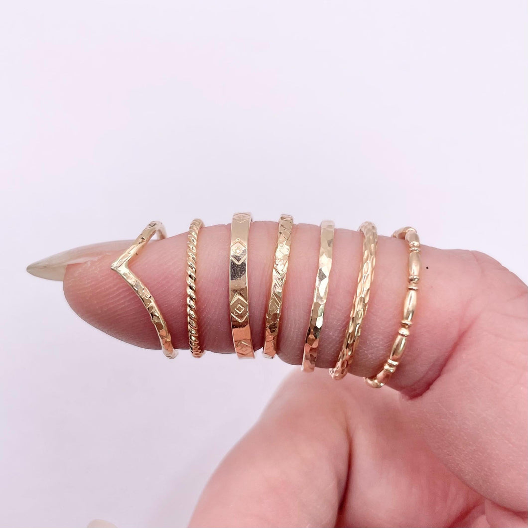 14k Gold Filled Beaded Ring: Textured Stacking Band