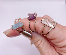 Load image into Gallery viewer, Raw Gemstone Stacking Ring: 14k Gold Filled, Ruby, Aquamarine
