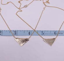 Load and play video in Gallery viewer, Stamped Wildflower 14k Gold Filled Triangle Necklace

